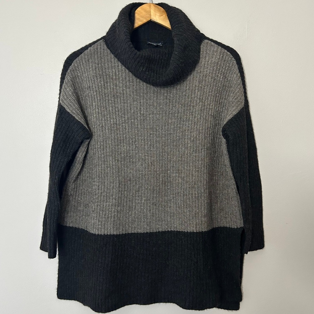 Eileen Fisher Sweater Women XS Black Gray Yak Wool Ribbed Cowl Neck Tunic